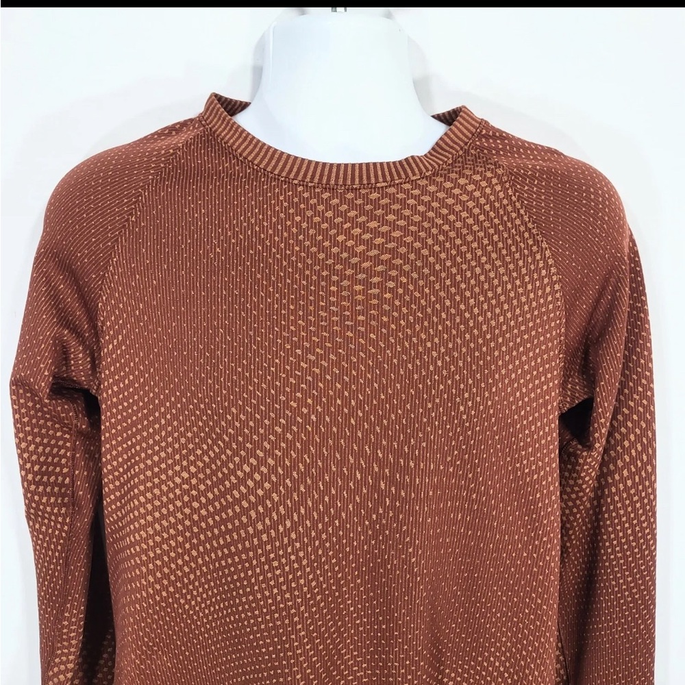 Lululemon Brown Grid Warp Rest Less Pullover, Geometric Pattern Sweater. Sz 4